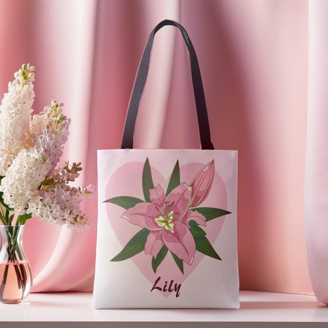 Rosa Blooming Lily Sweet Heart Matkasse Tygkasse (Pink Blooming Lily Sweet Heart Grocery Bag)