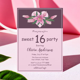 Rosa Blooming Lily Sweet sixteen Party Inbjudningar