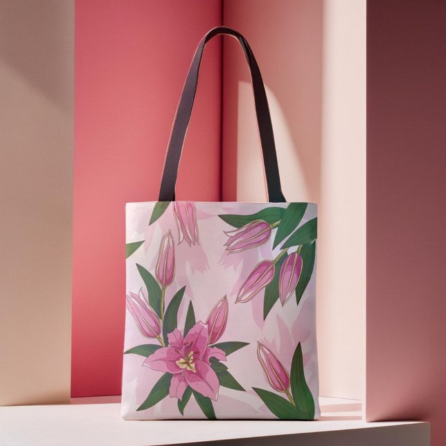 Rosa Blooming Lily Tygkasse (Pink Blooming Lily Tote Bag)