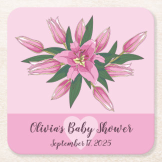 Rosa Blooming Lily Underlägg Papper Kvadrat