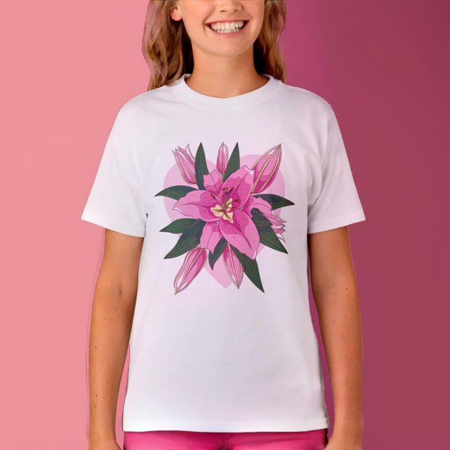 Rosa Blooming Lush Lily med mjukt hjärta Classic T Shirt (Pink Blooming Lush Lily with Soft Heart Classic T-Shirt)
