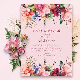 Rosa Blooms Baby Shower Inbjudningar