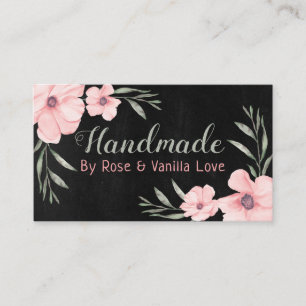 Rosa blooms på svarta handgjorda produkter visitkort