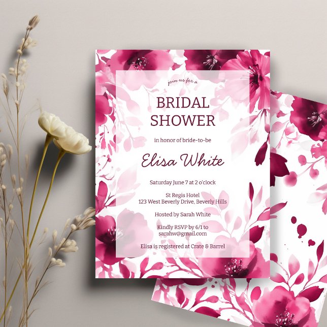 Rosa Blooms Watercolor Möhippa ANPASSNINGSBAR Inbjudningar (Pink Blooms Watercolor Bridal Shower CUSTOM Invitation
)
