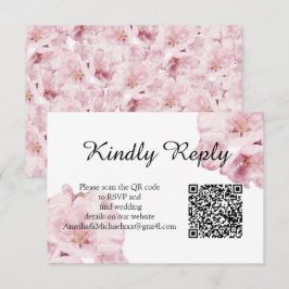 Rosa Blossom Blommig QR-kod Bröllops-Svarskort OSA Kort