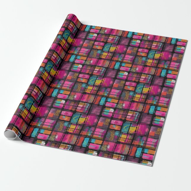Rosa Blue Abstrakt Geometric Decor Mönster Presentpapper (Utrullad)