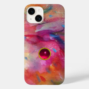 ROSA BLUE ABSTRAKT MED 3D RED RUBY GEMSTONE