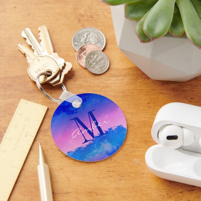 Rosa Blue Abstrakt Sunset Ocean Personlig Nyckelring (Skrivbord)