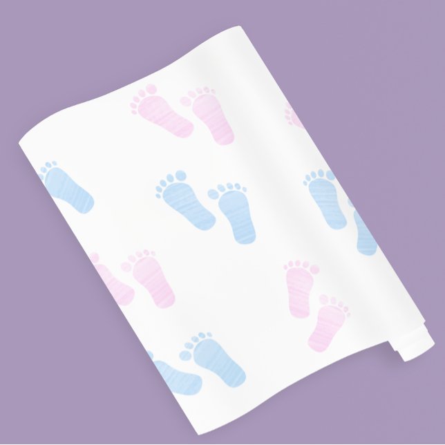 Rosa Blue Baby Feet Foot Print Gender Reveal Party Presentpapper (Skapare uppladdad)
