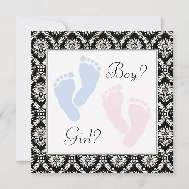 Rosa Blue Baby Feet Gender Reveal Inbjudningar (Framsida)