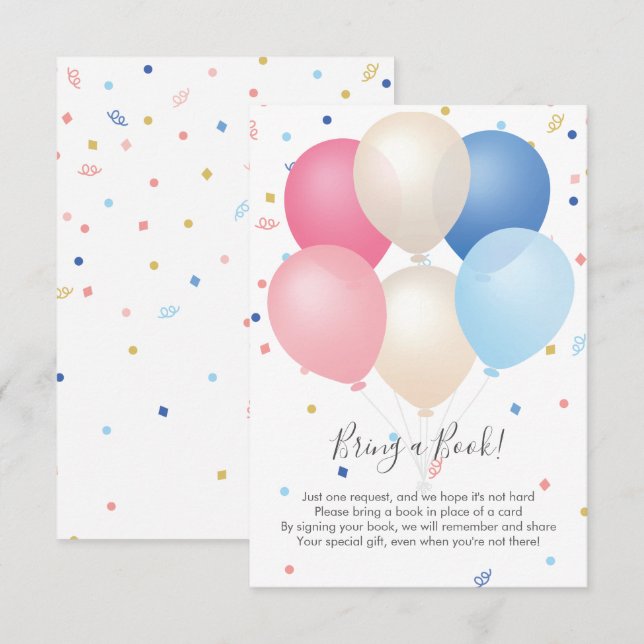 Rosa Blue Balloi & Confetti för med sig Bok Tilläggskort (Fram/baksida)
