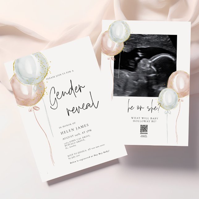 Rosa & Blue Balloon Gender Reveal-babydusch Inbjudningar (Skapare uppladdad)