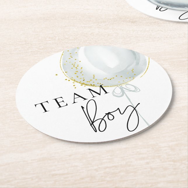 Rosa & Blue Balloon Gender Reveal Team Boy Underlägg Papper Rund (Vinklad)