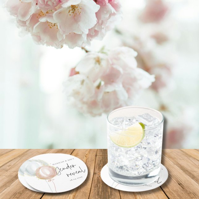 Rosa & Blue Balloon Gender Reveal Team Boy Underlägg Papper Rund (Skapare uppladdad)