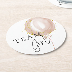 Rosa & Blue Balloon Gender Reveal Team Girl Underlägg Papper Rund