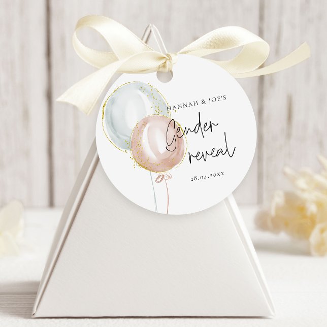 Rosa & Blue Balloon Gender Visa för Party Gåvor Etiketter (Skapare uppladdad)