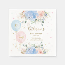 Rosa Blue Balloons Blommigt Det är Twillingar Baby