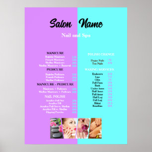 Rosa Blue Beauty Nail Salon Pris List-meny Poster