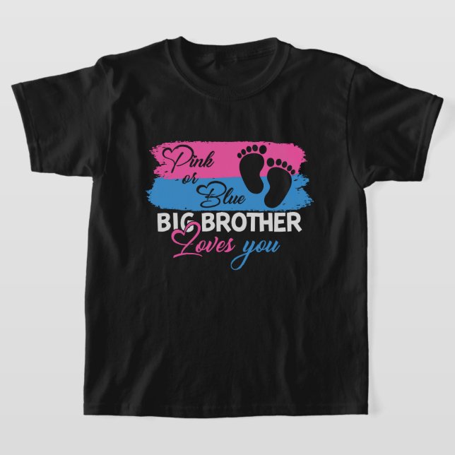 Rosa Blue Big Brother kärlek du gender visar T Shirt (Laydown)