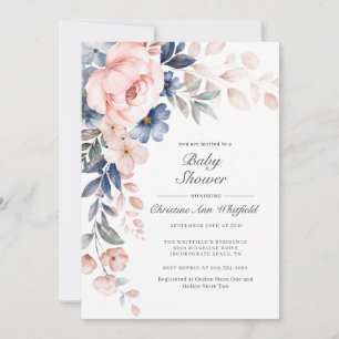 Rosa Blue Blommigt Baby Shower Inbjudningar