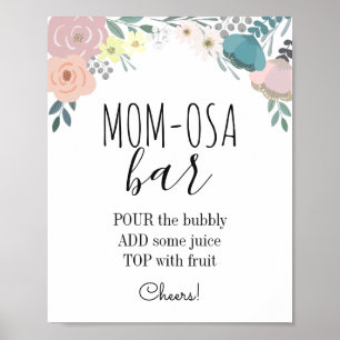 Rosa & Blue Blommigt Baby Shower Mamma-osa Pub Poster