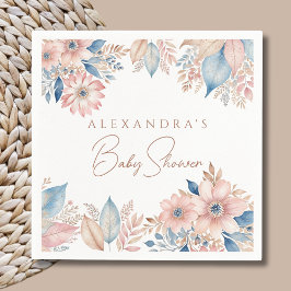 Rosa Blue Blommigt Boho Chic Baby Shower Pappersservett