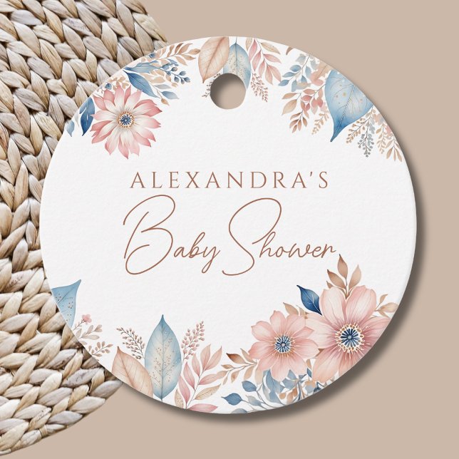 Rosa Blue Blommigt Boho Chic Baby Shower Tack Gåvor Etiketter (Skapare uppladdad)