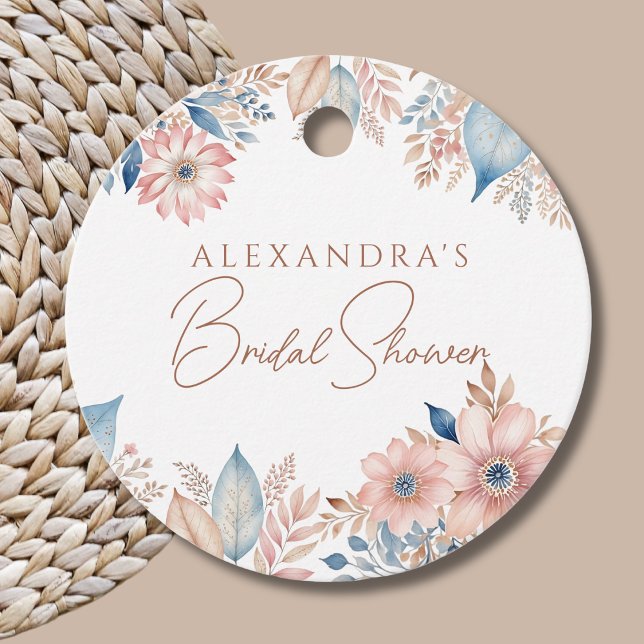 Rosa Blue Blommigt Boho Chic Möhippa Tack Gåvor Etiketter (Skapare uppladdad)