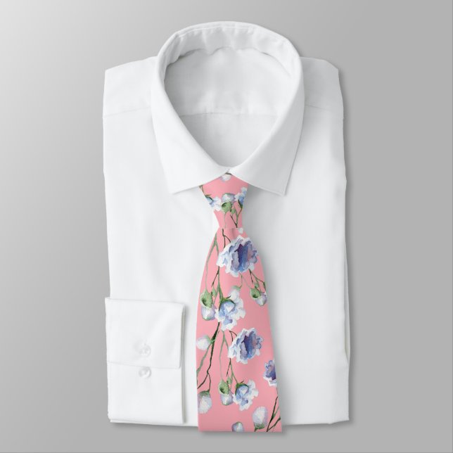 Rosa Blue Blommigt bröllop Neck Tie Slips (Bunden)