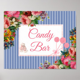 Rosa & Blue Blommigt Candy Pub Bröllop-Poster Poster