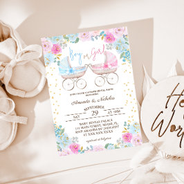 Rosa Blue Blommigt Gender Reveal Inbjudningar