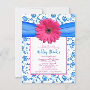 Rosa Blue Blommigt Gerbera Daisy Baby Shower Inbjudningar
