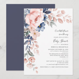 Rosa Blue Blommigt Pastel Bloom Baby Shower Inbjudningar