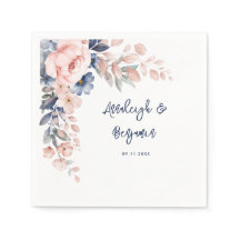 Rosa Blue Blommigt Script Bröllop Botaniskt Papper