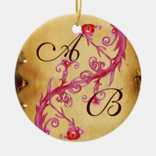 ROSA BLUE BLOMMIGT SWIRL BRÖLLOP SOUVENIR MONOGRAM JULGRANSPRYDNAD KERAMIK