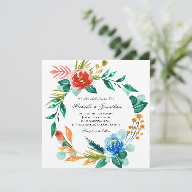 Rosa Blue Blommigt WandeChristian Bible Bröllop Inbjudningar (Stående Fram)