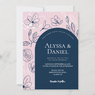 Rosa Blue Blommigts Löv Modern Arch-design Inbjudningar