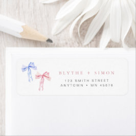 Rosa Blue Bow Address Label Gender Reveal Coquette Returadress Etikett