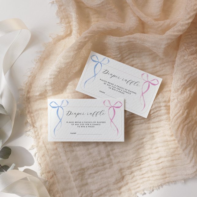 Rosa Blue Bow Diaper Raffle Biljett Baby Shower Tilläggskort (Skapare uppladdad)