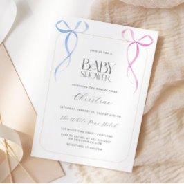 Rosa Blue Bow Gender Neutral Baby Shower Inbjudningar