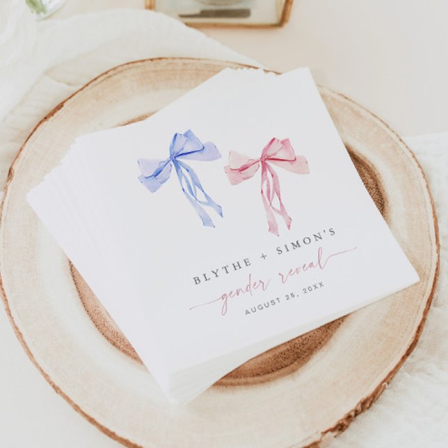 Rosa Blue Bow Gender Reveal Papper Napkins Coquett Pappersservett (Skapare uppladdad)