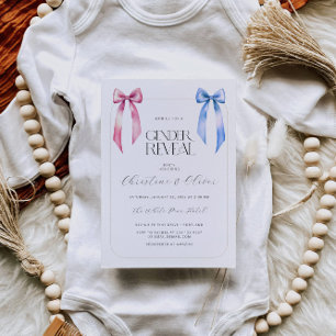 Rosa Blue Bow Gender Reveal Party Inbjudningar