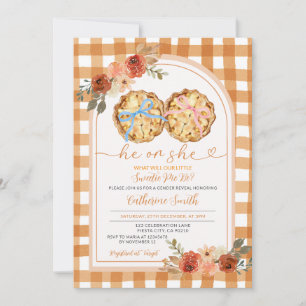 Rosa Blue Bow Pumpkin Paj Gender Reveal Gingham Inbjudningar