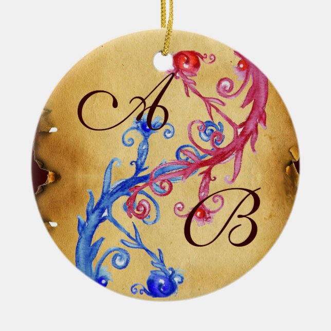 ROSA BLUE BRÖLLOP SWIRLS PARCHMENT GEM MONOGRAM JULGRANSPRYDNAD KERAMIK (Framsidan)