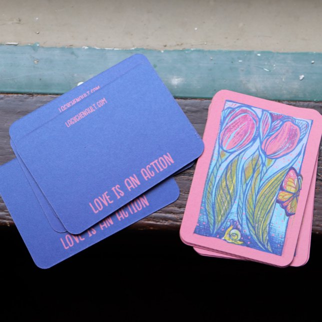 Rosa Blue Butterfly Snigel Tulips Vår Garden Visitkort (Skapare uppladdad)