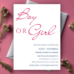 Rosa Blue Calligraphy Boy or Girl Gender Reveal Inbjudningar