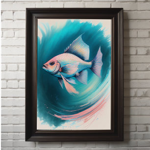 Rosa Blue Chalk Teckning Fish ii Poster