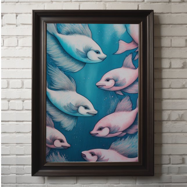 Rosa Blue Chalk Teckning Fish Poster (Skapare uppladdad)