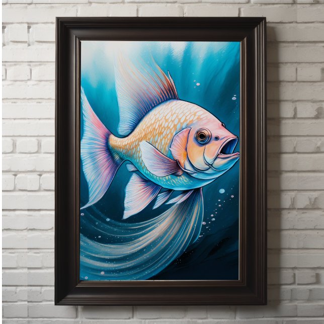 Rosa Blue Chalk Teckning Fish Poster (Skapare uppladdad)