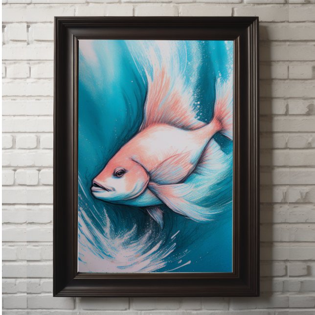 Rosa Blue Chalk Teckning Fish V Poster (Skapare uppladdad)